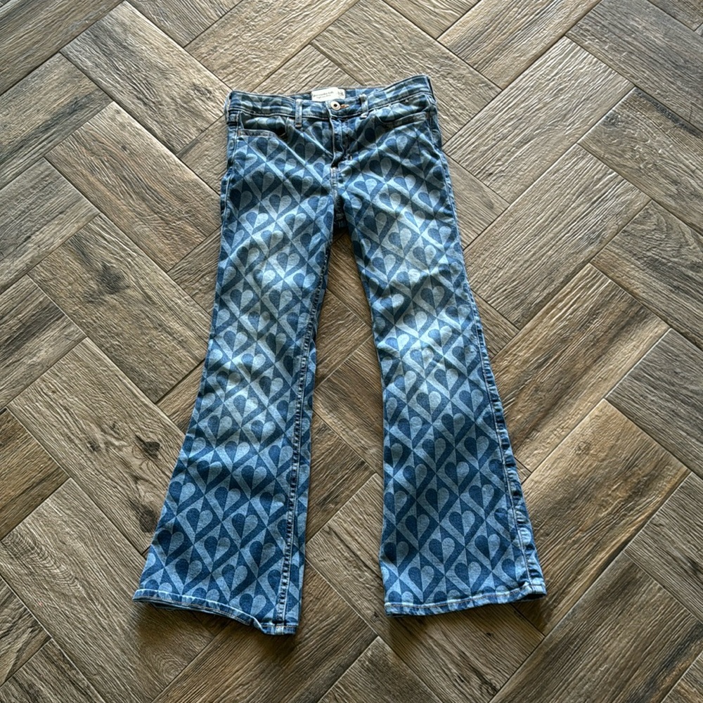 Abercrombie Kids High Rise Flare Heart Jeans